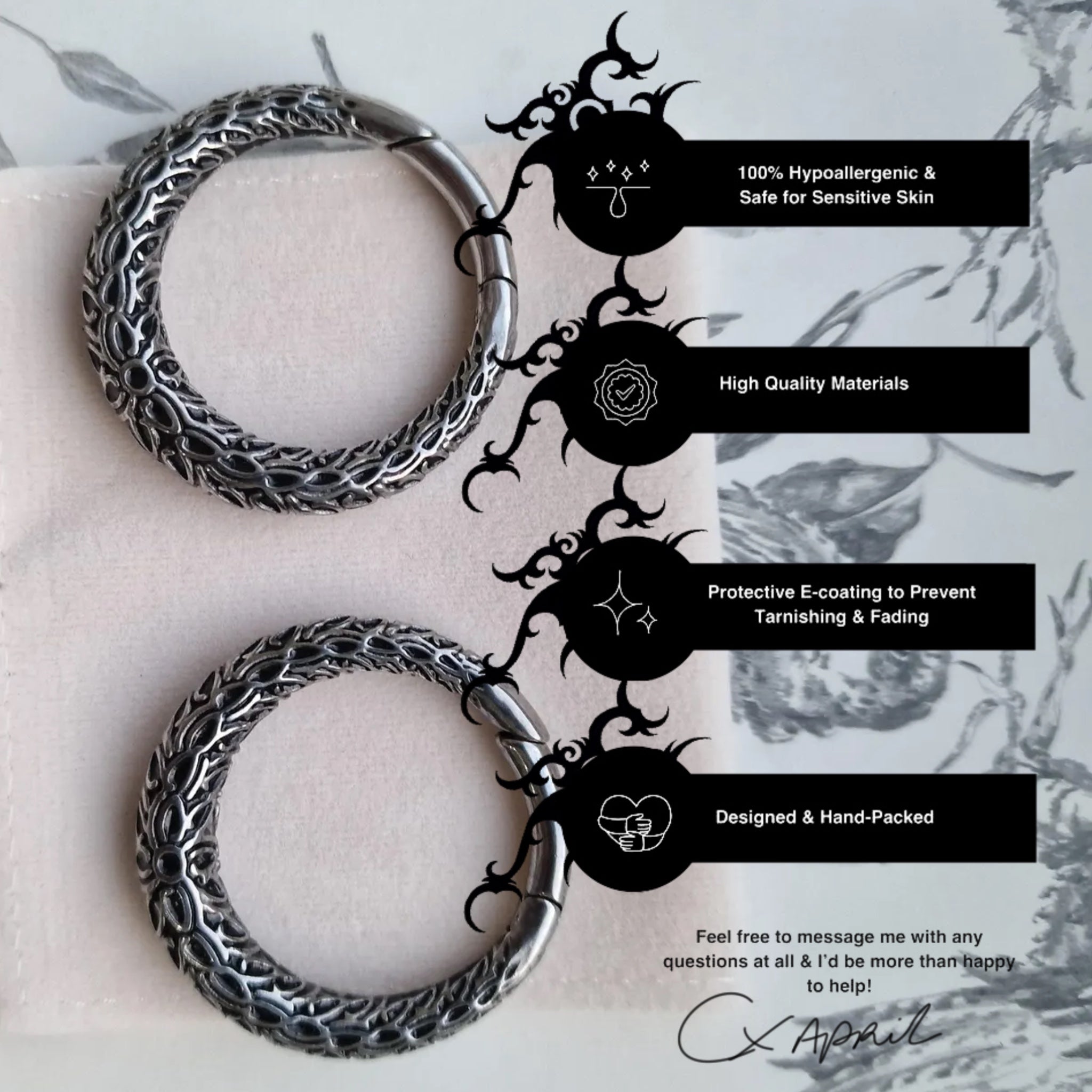 4MM 6G Silver Ivy Thorns Hangers Ear Weights