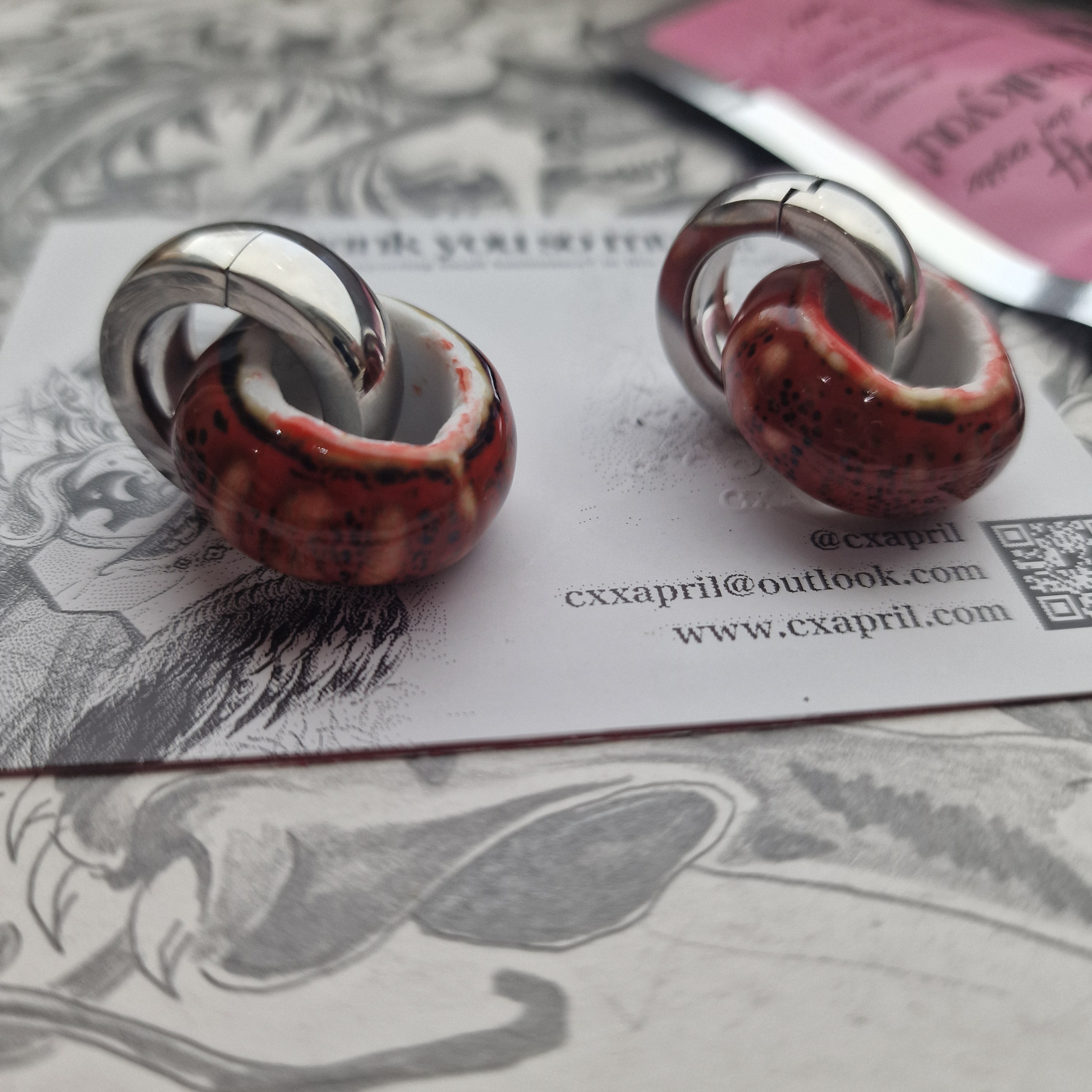 5MM 4G Silver Red Wedding Weights Ceramic Plugs Gauges Earrings Alternative Jewelry | CXAPRIL