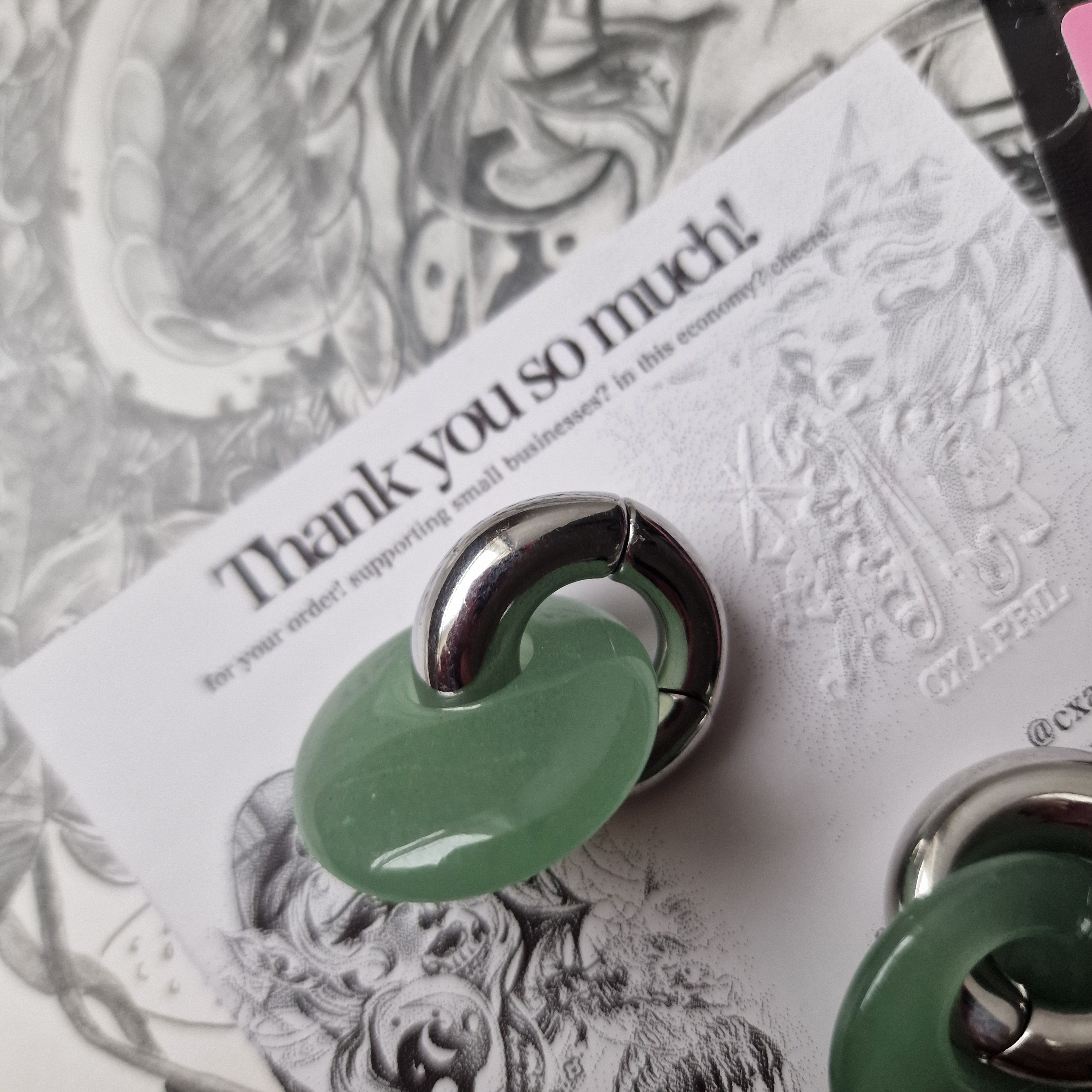 Semi Precious Green Jade and Silver Hoop Ear Weights