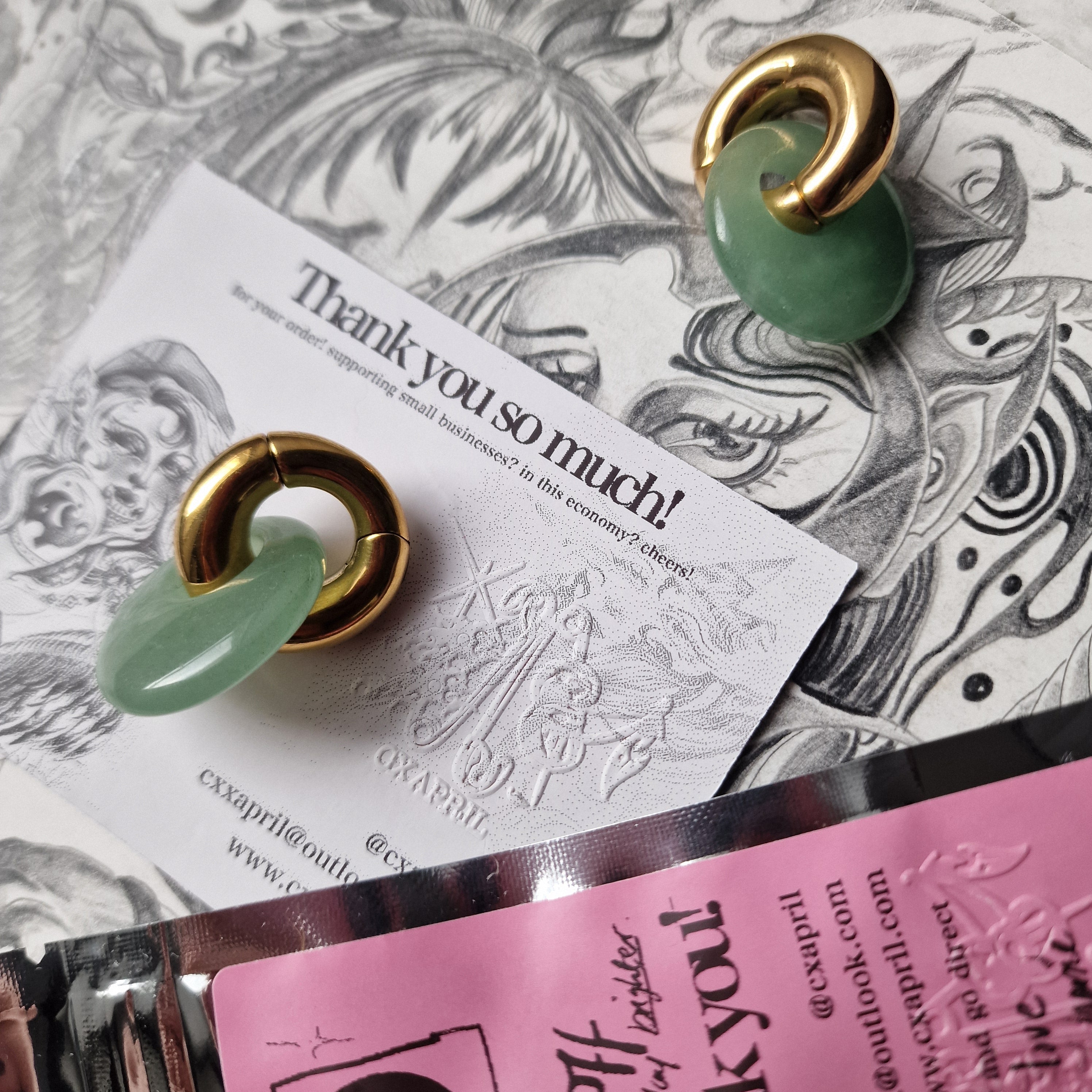 6MM 2G Gold Ear Weights Jade Stone Organic Ear Weights Plugs Gauges Tunnels Alt | CXAPRIL