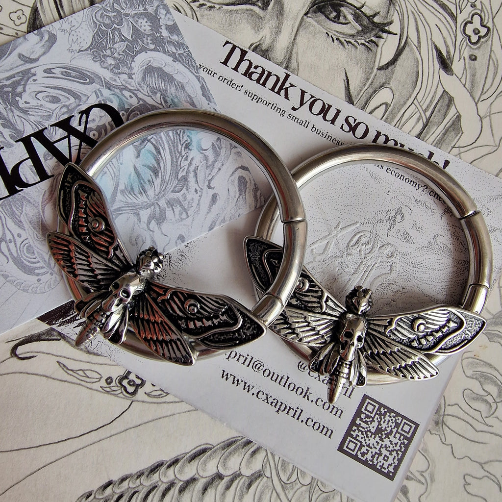 4MM 2G Silver Silence of the Death Moth | Ear Weights for Stretched Ears and Lobes