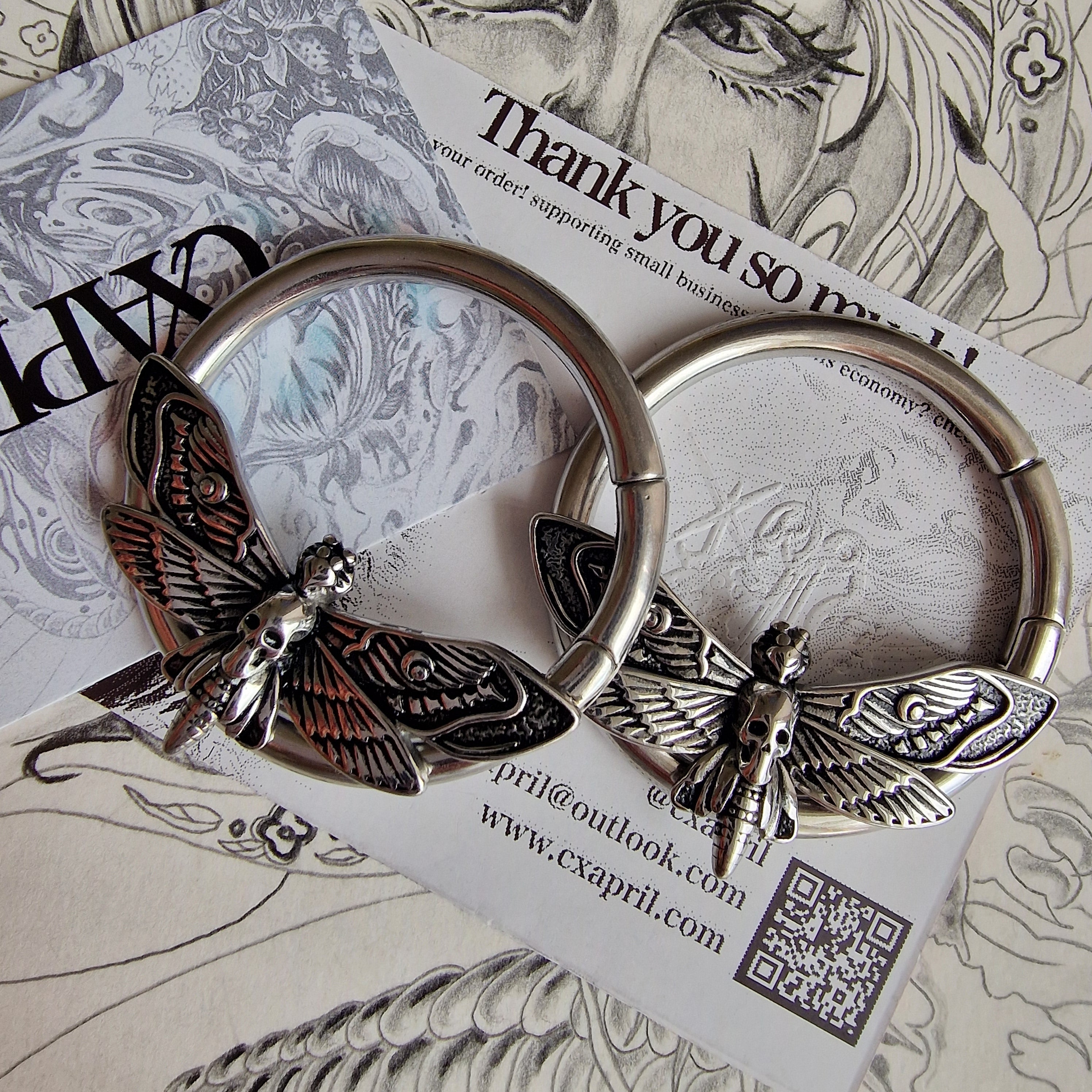 4MM 2G Silver Silence of the Death Moth | Ear Weights for Stretched Ears and Lobes