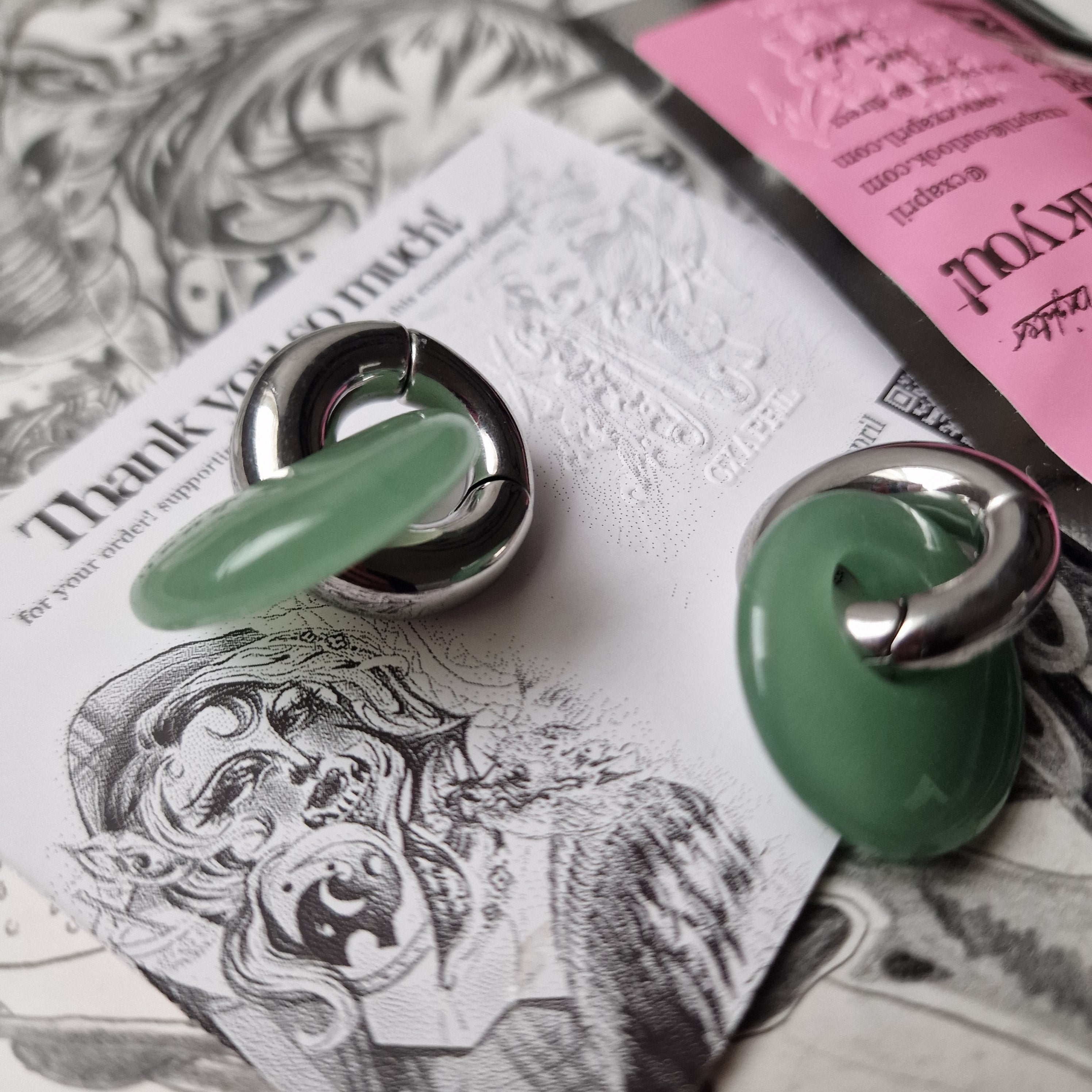 Semi Precious Green Jade and Silver Hoop Ear Weights