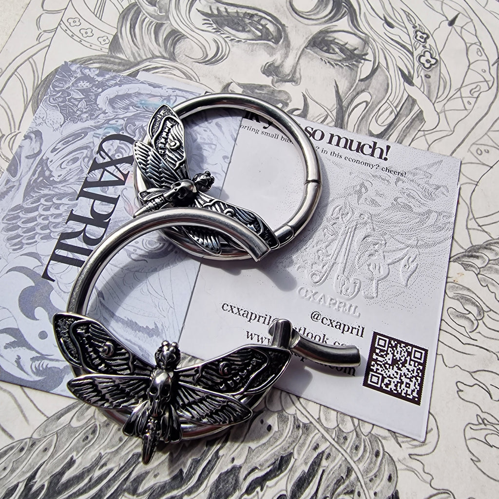 4MM 2G Silver Silence of the Death Moth | Ear Weights for Stretched Ears and Lobes