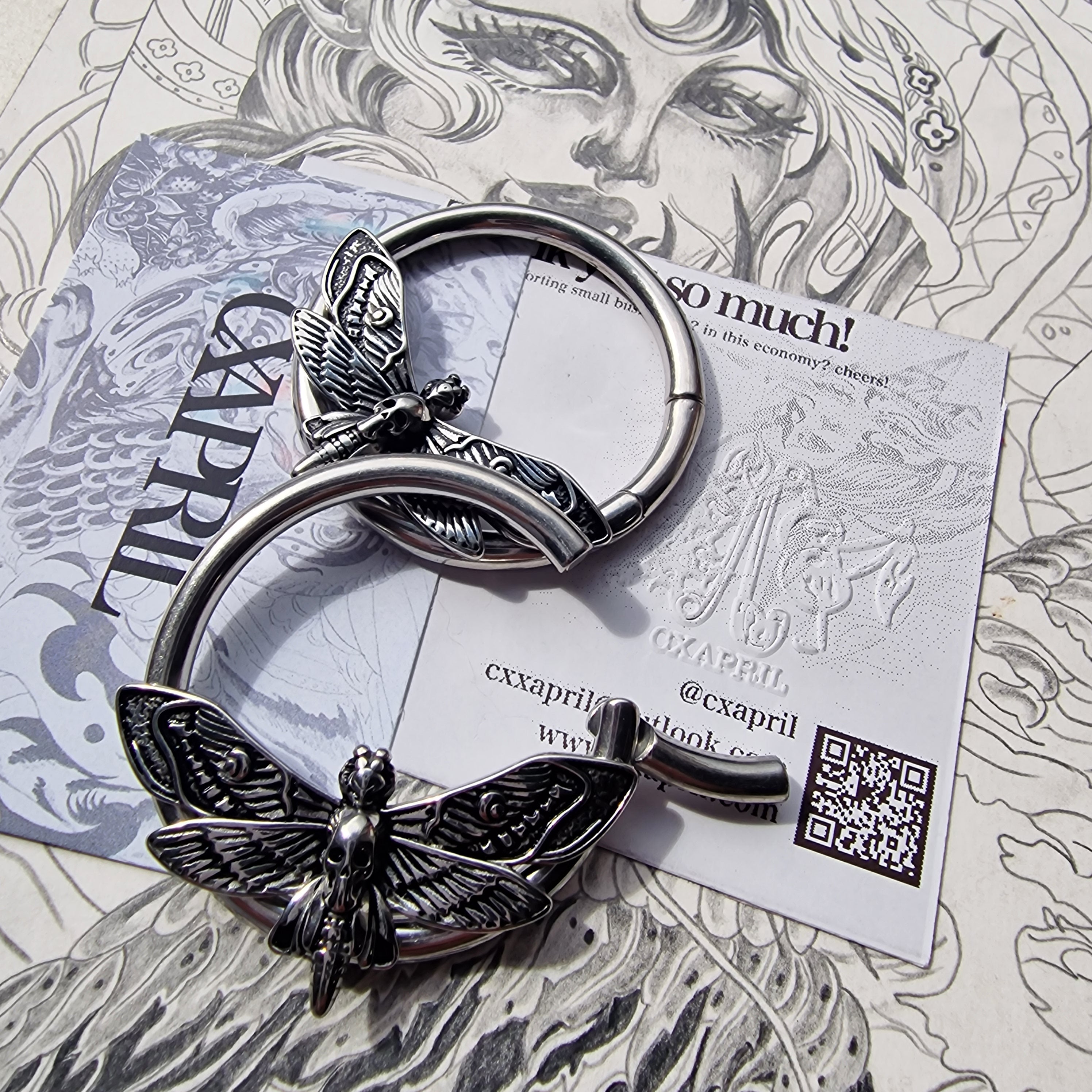 4MM 2G Silver Silence of the Death Moth | Ear Weights for Stretched Ears and Lobes
