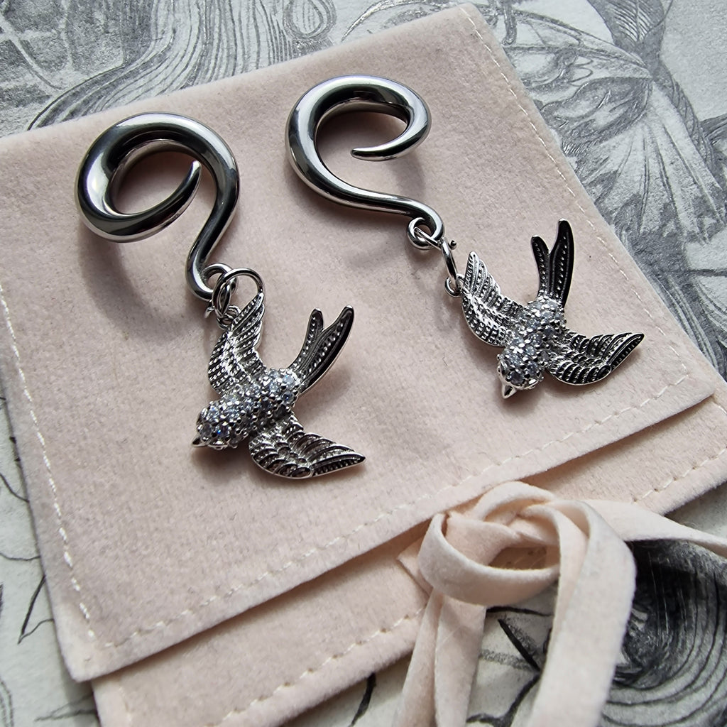 6MM 2G Silver Swollow Ear Weights | Silver Ear Weights