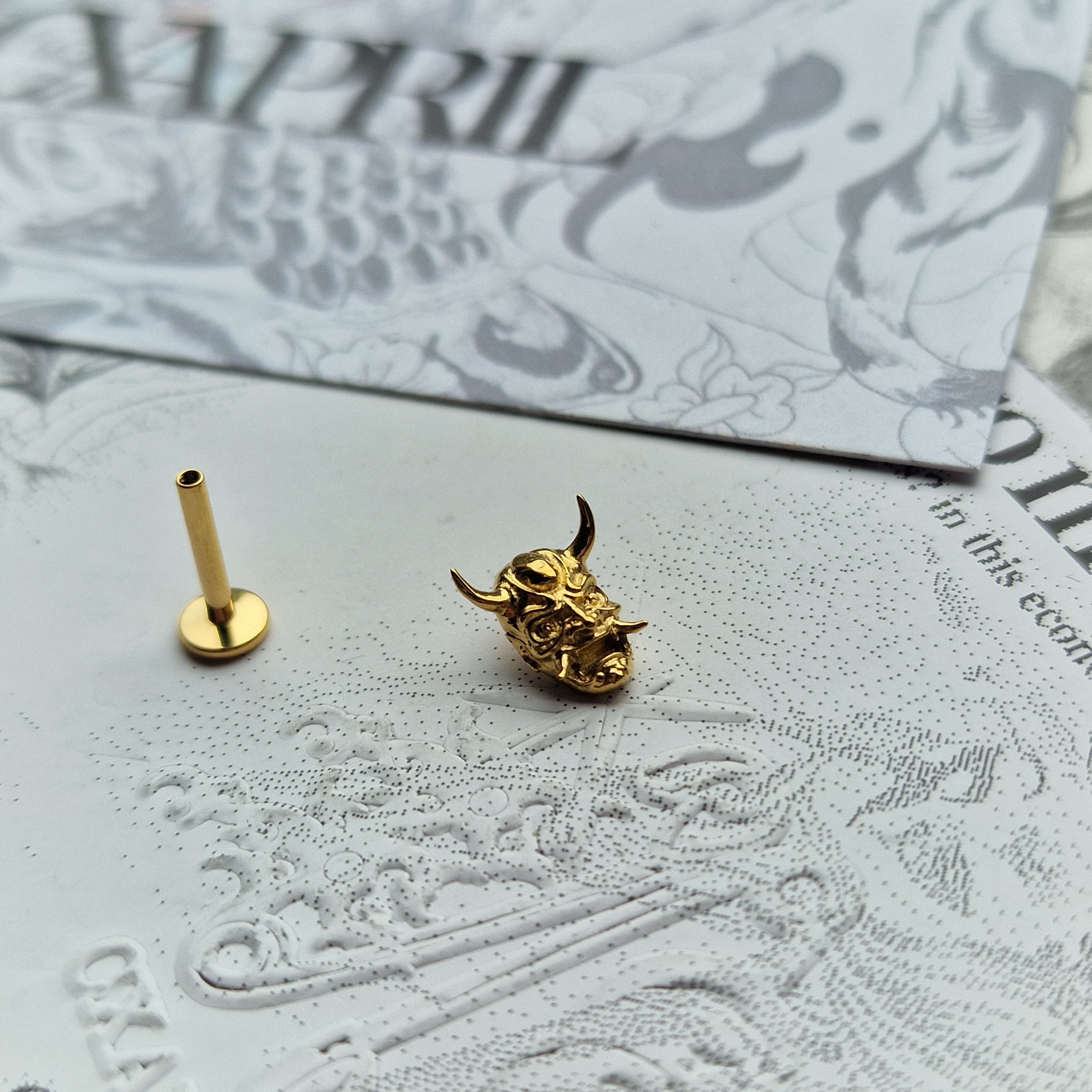 Hannya Mask High Detail Earring | Cartilage Stud Titanium Body Jewellery
