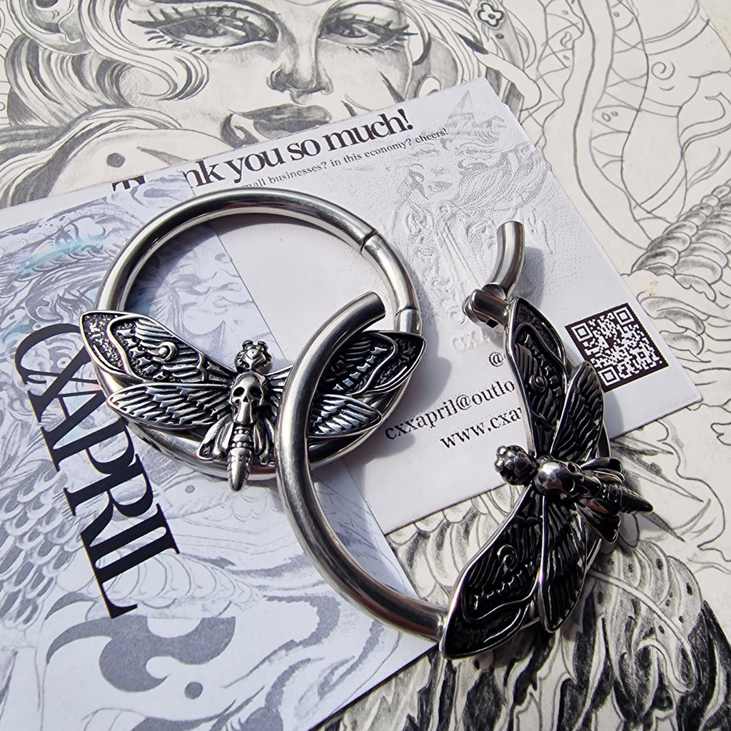 4MM 2G Silver Silence of the Death Moth | Ear Weights for Stretched Ears and Lobes