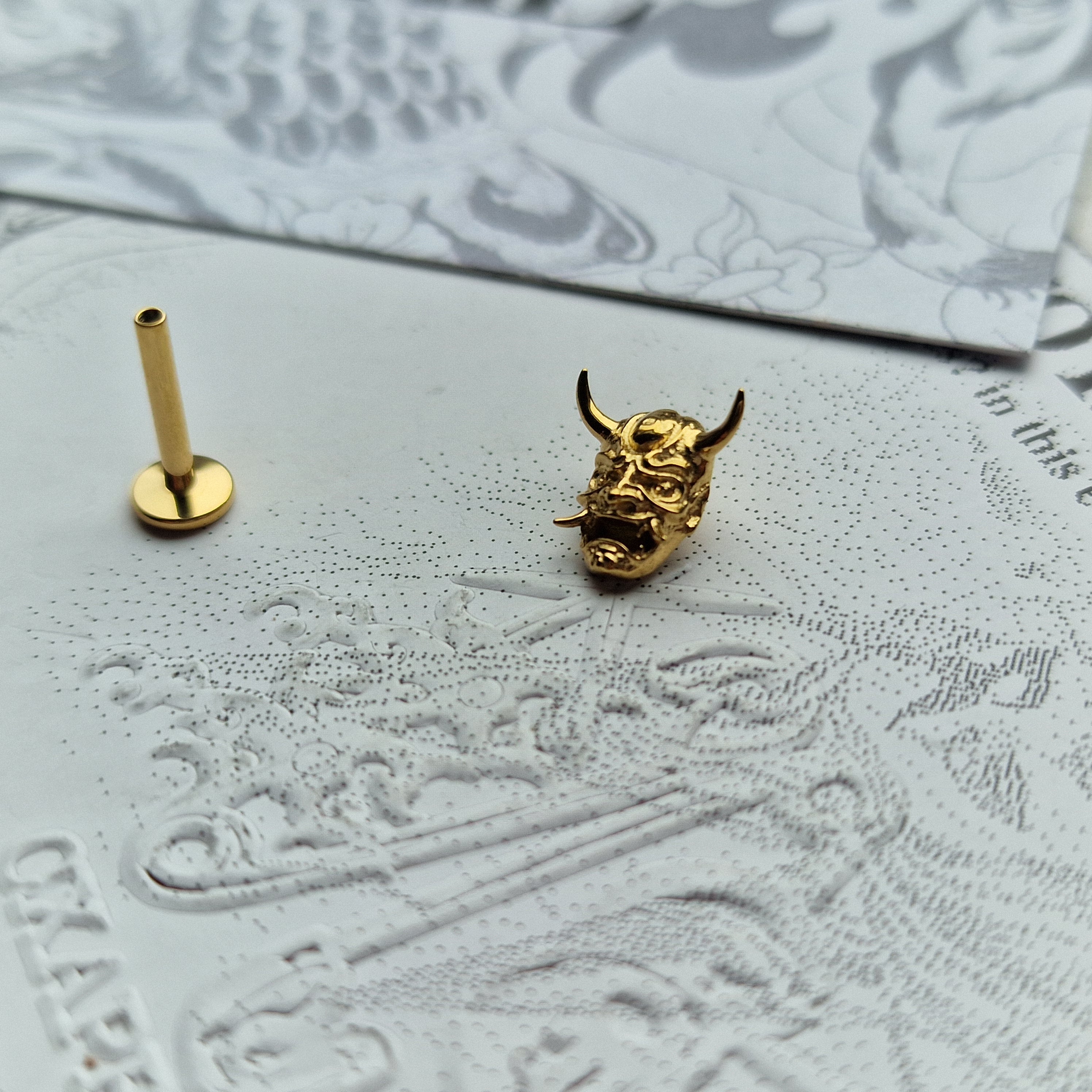 Hannya Mask High Detail Earring | Cartilage Stud Titanium Body Jewellery