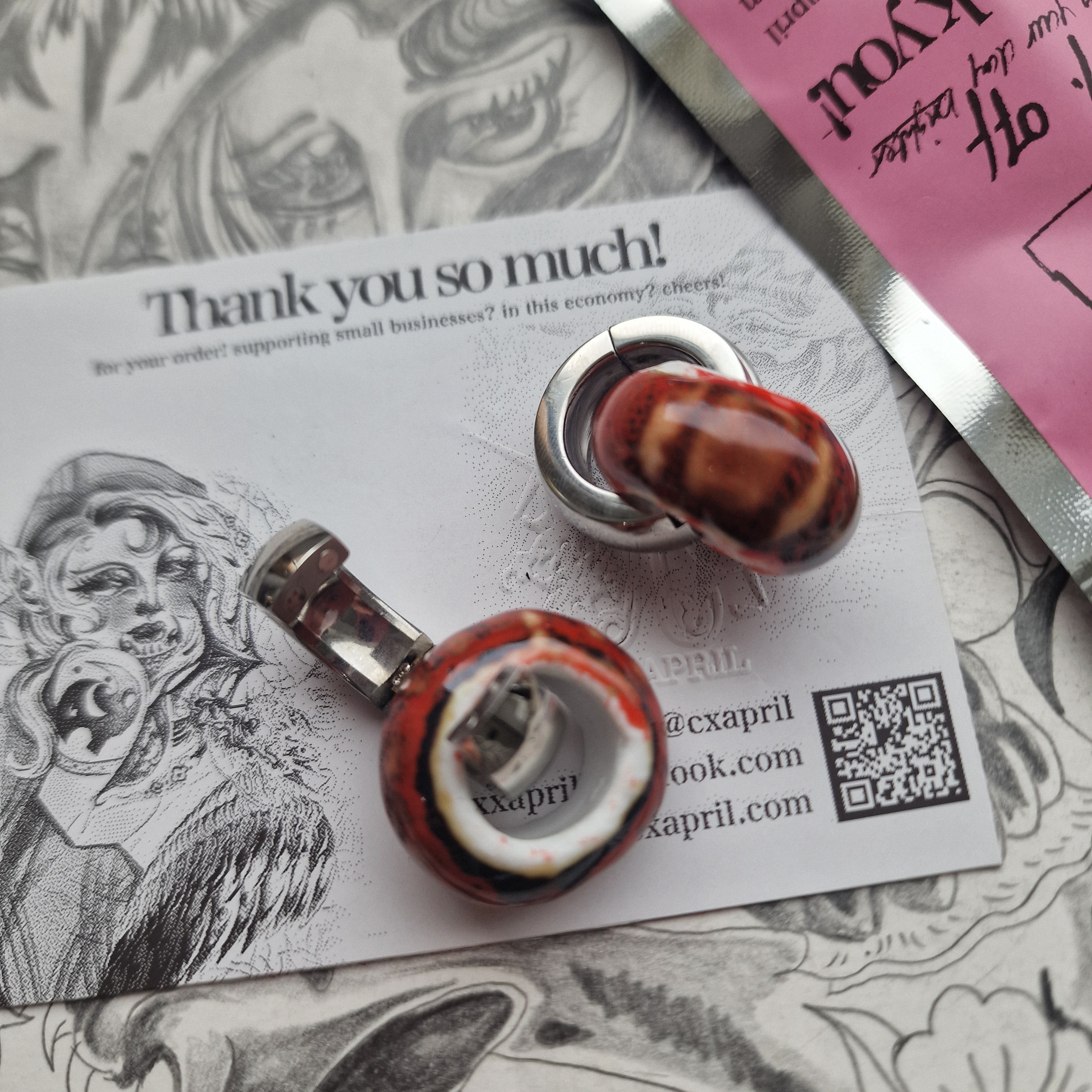 5MM 4G Silver Red Wedding Weights Ceramic Plugs Gauges Earrings Alternative Jewelry | CXAPRIL