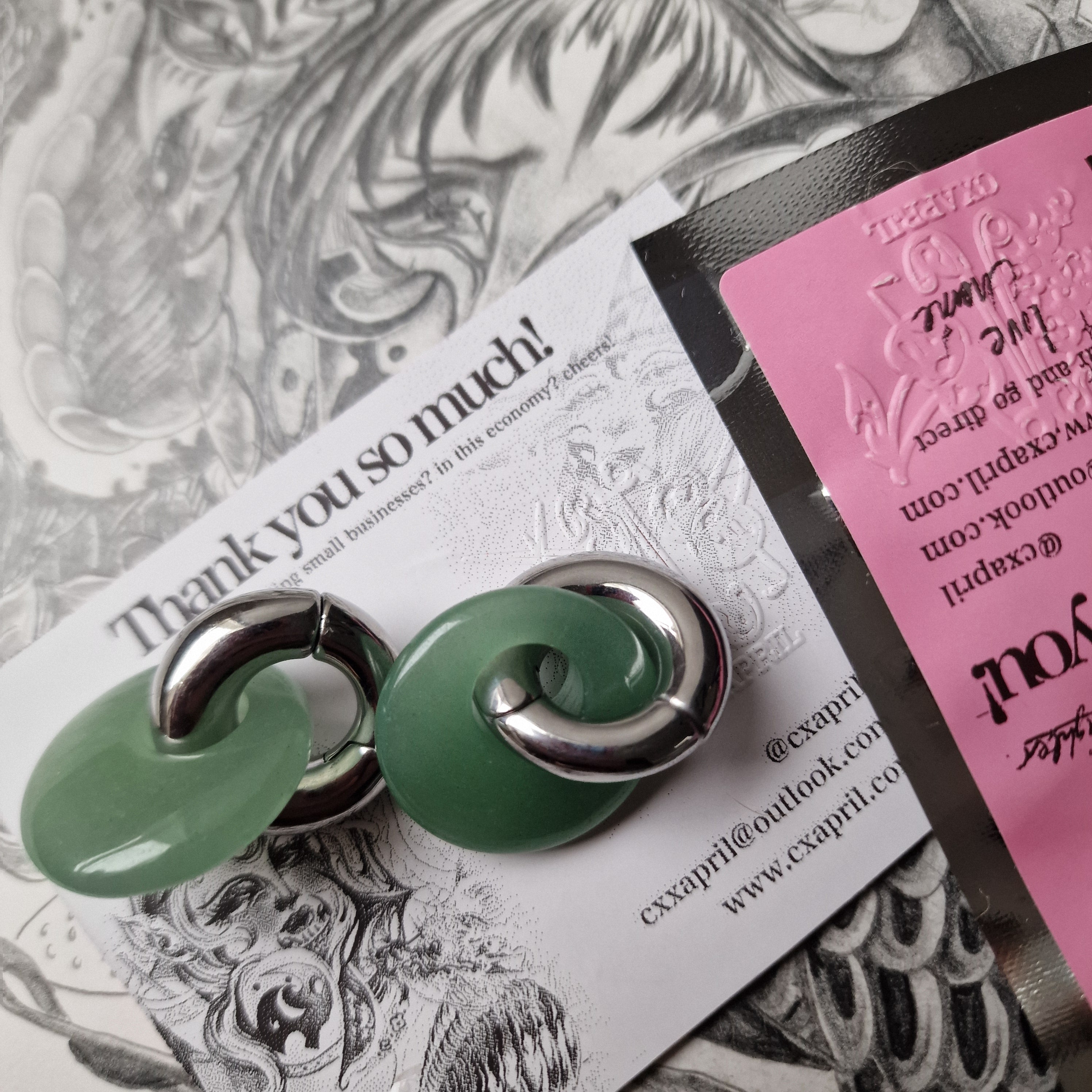 Semi Precious Green Jade and Silver Hoop Ear Weights